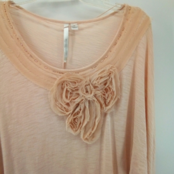 LC Lauren Conrad Pima Cotton Blend Blush Pink Beaded Flower Top M - Picture 5 of 11